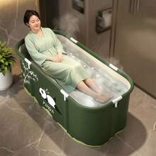 Portable Foldable Bathtub For Adults, Large Soaking Tub For Couples, 6-Layer Heat Retention, Complete With Drain Hose & Storage Bag - Green - View 1