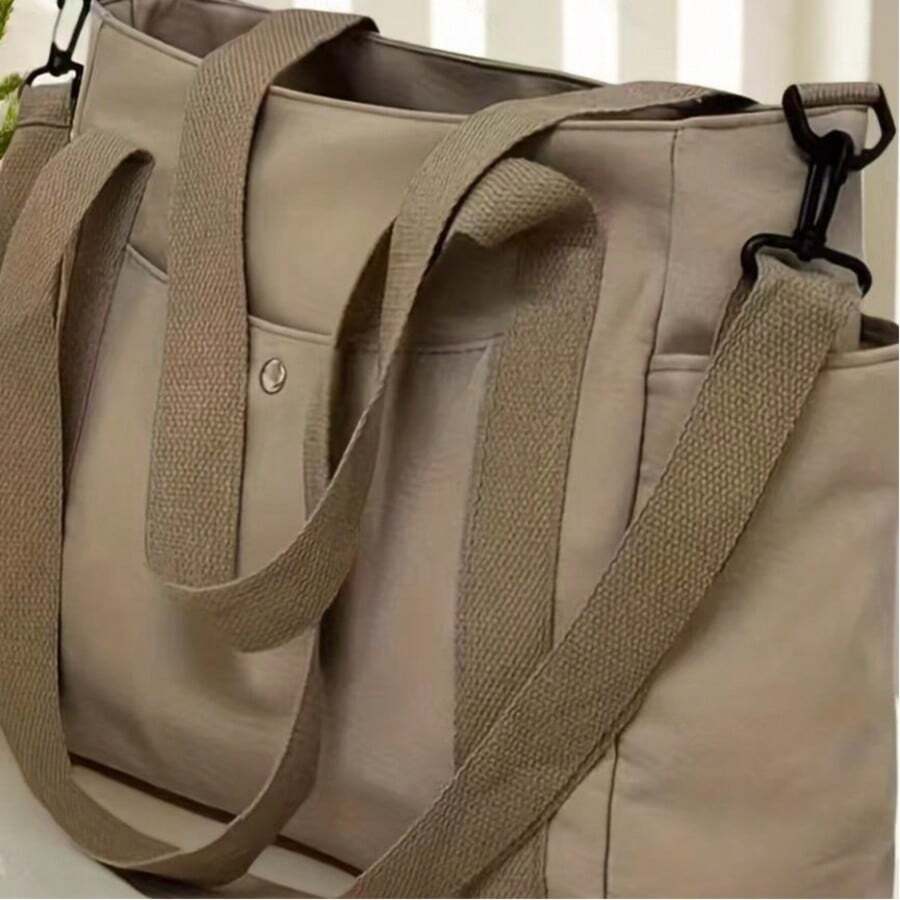 Women's Durable Nylon Shoulder Bag | Spacious Everyday Tote Bag With Detachable Strap, Zipper Closure And Multiple Pockets, Machine Washable (Black, Khaki, Beige Available) | Fashion Casual Bag - View 1