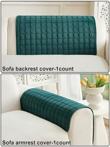 1pc Solid Color Minimalist Geometric Plaid Velvet Sofa Cover, Scratch-Resistant Non-Slip Washable Velvet Sofa Pad, Pet-Friendly Cat & Dog Furniture Protector, Luxury Soft Velvet Sofa Slipcover - Dark Green - View 9