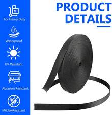 Trinkrittey 3_8 Inch Nylon Webbing 12 Yards Heavy Duty Nylon Strapping Black Flat Webbing Strap For Indoor Outdoor Gear Furniture Repairing Crafting DIY Dog Leash Backpack Collars (Black) - White - View 3
