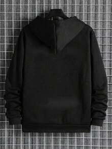 Men's Full Zip Hoodie, Regular Fit, Soft Long Sleeve Hooded Jacket, Casual Sports Sweatshirt, Black - Black - View 6