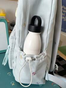 清新刺繡小碎花圖案後背包，大容量多口袋學院風學生書包，輕量耐用防水布料，寬鬆大隔層可放書籍、雜誌、筆電，前口袋可收納個人物品，側面抽繩口袋可放水壺與雨傘，寬肩墊肩帶舒適適合長時間背負，適用於學校、補習、通勤、購物、旅行，開學季推薦 - 彩色 - 查看 10