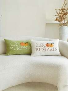 1/2/4pcs,2D Flat Printing Thanksgiving Short PlushPillowcase, Harvest Hello Pumpkin Letters Throw Pillow Covers, Single Side Embroidery, 19.6 X 11.8 Inches, Suitable For Sofa, Living Room, Bedroom Home Decoration, No Pillow Core - Multicolor-d - View 3