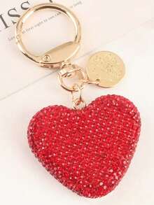 1pc Full Rhinestone Heart-Shaped Keychain, Women's Handbag Pendant, Solid Color Crystal Key Ring, Couple Heart-Shaped Keychain - View 10