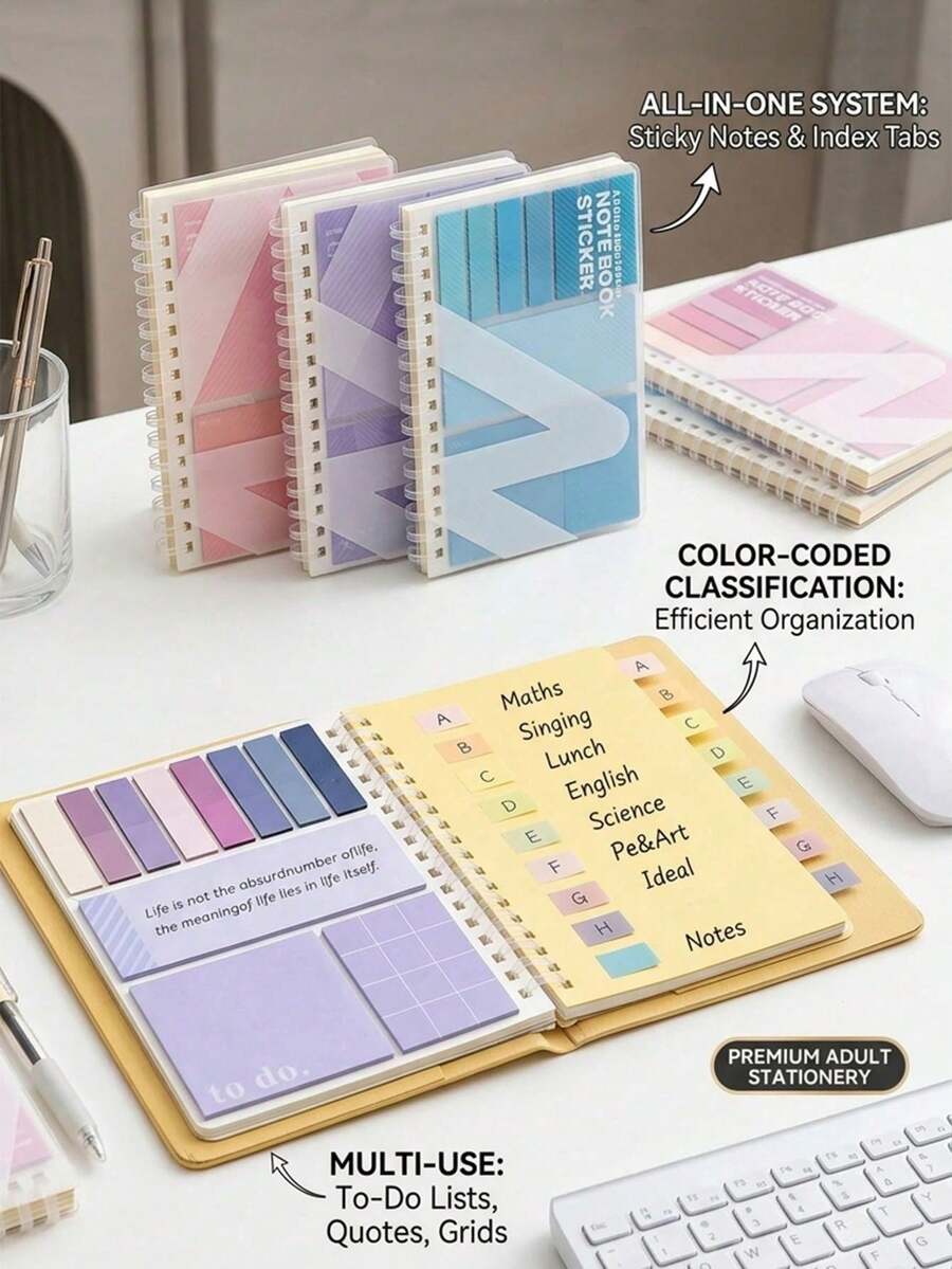 1pc Multifunctional Sticky Note Combination Notebook, Sticky Notes With Adhesive, INS Style Index Tabs, Soft Spiral Bound Lined Loose-Leaf Notebook - Multicolor - View 1
