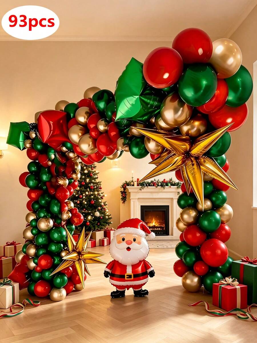 93pcs Christmas Oversized Arch Balloon Set, Red And Green Christmas Balloon Set Suitable For Christmas Party Decoration - View 1