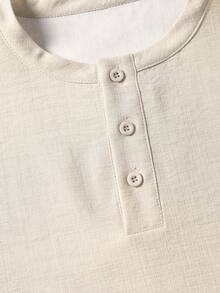 Men's Casual T-Shirt And Shorts Set, Short Sleeve, Loose Fit, Linen Style - Apricot - View 6