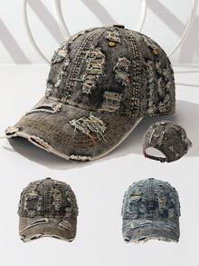 1pc Vintage Washed Denim Distressed Baseball Cap Women Spring Summer New Distressed Baseball Cap - Multicolor - View 17