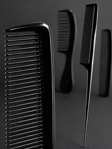 4pcs Professional Black Comb Set, Tail Comb & Styling Comb, Suitable For Parting, Volumizing & Sectioning, Unisex Hair Styling Tools, Summer Travel & Back To School Essentials - Black - View 4