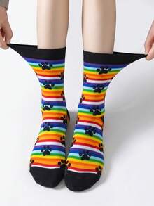 1/5/10 Pairs Women's Mid-Calf Socks, Fun Pineapple Cartoon Unisex Sports Style Long Socks, Crazy Happy Socks - Multicolor - View 19