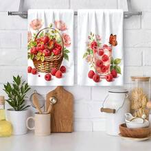 2/4/6pcs Strawberry Pattern Printed Kitchen Towels, Ultra-Fine Microfiber Soft High Absorbent Tea Towels, Dish Cloths, Cleaning Towels, Hand Towels, Suitable For Cooking, Baking, Wiping Cleaning And Kitchen Decoration, Kitchen Accessories, Daily Essential Items - Multicolor - View 6