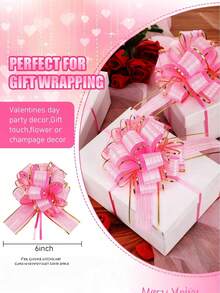 1/6/12pcs- Pull Bow Gift Wrapping Pull Bow Ribbon Pull Bows For Valentine's Day,Christmas Wedding Baskets Valentine's Day Bows Multicolor Ribbon Bow For Gift Wrapping,Valentine's Day Party Decorations,Mother's Day Gifts,Gift,Bridal Shower(Pink) - New - Pink Bow Tie - View 5