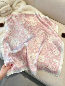 1件女款正方形絲巾，花卉印花，絲滑面料，可用作髮帶、頸巾，適合日常使用、海灘、度假 - 粉色 - 查看 4