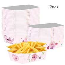 12/24Pieces Stitch Disposable Tableware Paper Trays, Paper Plates,Food Boxes For Birthday Wedding Party Supplies,Stitch Pooh‌ Gift Boxes - Cartoon - View 5