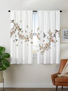 2pcs Hummingbird Pattern Kitchen Curtains, No-Hole Curtains, Suitable For Bedroom, Office, Kitchen, Living Room, Study Home Decor - Multicolor - View 5