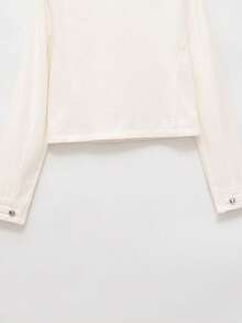 Women's Spring/Autumn Military Style Stand Collar Multi-Row Silver Metal Button Decor Short Long Sleeve Jacket White - White - View 10