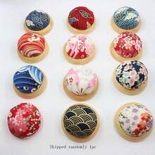 1pc Patterned Needle Holder For DIY Sewing, Colorful Needle Storage Fabric Pincushion With Wooden Base, Suitable For Handicraft Sewing Projects, Random Color - Multicolor - View 4
