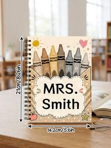 1pc Custom Mrs Teacher Name Spiral Notebook, Full Color Pastel Rainbow Crayon Writing Journal, Teacher Appreciation Gift,Classroom Office Stationery Gift,Teacher Gift,Back To School,Classroom Must Haves - Multicolor - View 3