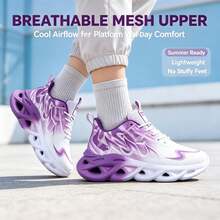 Women's Sports Shoes Spring Autumn Mesh Breathable Pink Purple Blade Thick Sole Casual Running Shoes New Shock Absorption Thick Sole Lightweight Outdoor Fitness All Season Running Shoes - Purple - View 2