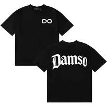 Singer French Damso Gothic Letters Print Graphics Qalf Symbol-Shirt Mode Übergroße Herren Bequeme Kurzarm--Shirts - Farbe 2 - Übersicht 4