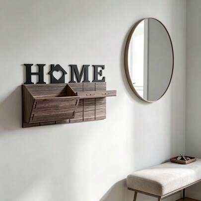 Estante de almacenamiento de pared de madera HOME, organizador decorativo de llaves y artículos varios para la entrada