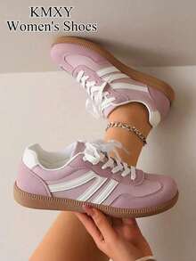 KMXY Women's Casual Flat Shoes, Lightweight And Comfortable Fitness And Walking Sneakers - Light Purple - View 2