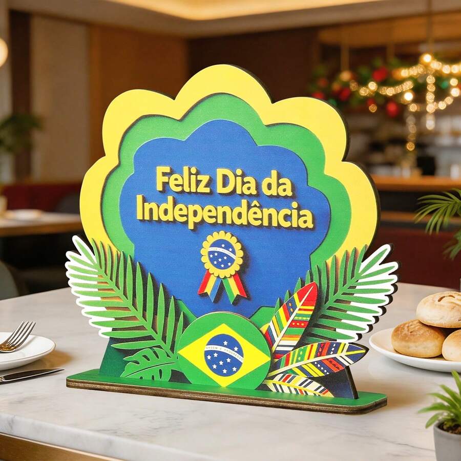 Brazil National Day Party Decoration Wooden Tabletop Ornament Holiday Celebration Plaque - Multicolor - View 1
