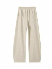 男士仿亞麻素色休閒直筒長褲，極簡日常通勤百搭紋理亞麻感長褲 - 杏色 - 查看 3