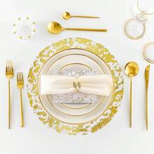 Alas Meja Sekali Pakai Warna Emas Elegan - 33*33cm, Alas Meja Bulat Poliester dengan Desain Jaring Mengkilap, Cocok untuk Pernikahan, Ulang Tahun, Liburan - Pilihan Ideal untuk Dekorasi Makan dan Rumah, Alas Meja - Emas - View 14