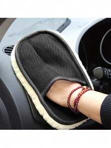 2pcs Latest Popular Style - Scratch-Free Car Cleaning Gloves - Soft, Non-Electric, Multi-Functional, Efficient Dust Removal, Perfect For Bathroom And Car Use. Black And Beige Fluffy Edges, Car Cleaning Accessories. - 2PCS - View 7