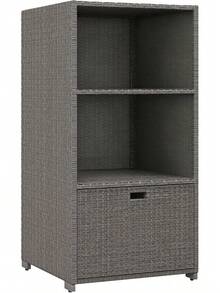 Valet Pool Towel Rack, Waterproof PE Plastic Rattan Wicker Storage Organizer, Indoor Outdoor Spa And Hot Tub Accessory Stand With Two Shelves And One Basket Drawer, Mixed - Grey - View 9