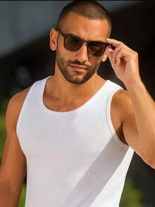 Men's Ribbed Slim Fit Tank Top, American Style, Gym/Fitness - Blanco - Ver 3