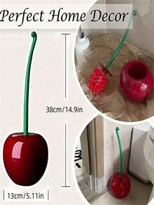 1pc Cherry Toilet Brush Set With Base And Long Handle, Coarse Bristles For Deep Cleaning, Rust-Proof And Leak-Proof Base, Bathroom Toilet Cleaning Brush - Multicolor - View 2