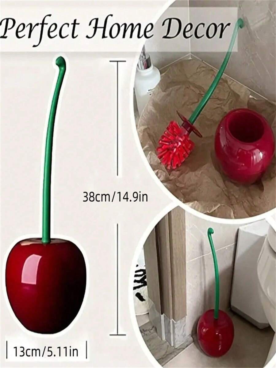 1pc Cherry Toilet Brush Set With Base And Long Handle, Coarse Bristles For Deep Cleaning, Rust-Proof And Leak-Proof Base, Bathroom Toilet Cleaning Brush