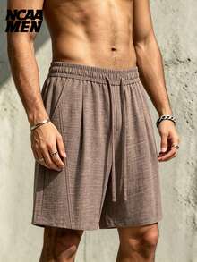 Men's Casual Linen-Style Minimalist Solid Color Loose Fit Shorts - Coffee Brown - View 1