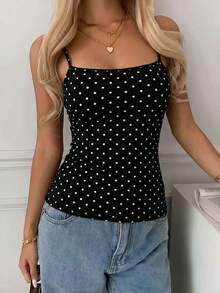 Sunny Girly Summer Women's Black Polka Dot Camisole, Cute And Sexy, Suitable For Street Wear, Commuting And Casual Home Looks. Vacation - Black - View 4