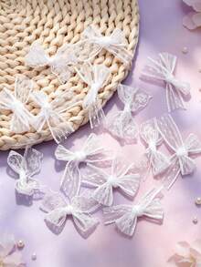 50pcs/20pcs/Lot 5x6cm Elegant Lace Ribbon Bows, Handmade Tied Hair Accessories & Clothing Decor, DIY Sewing Craft Gift Decoration - View 6