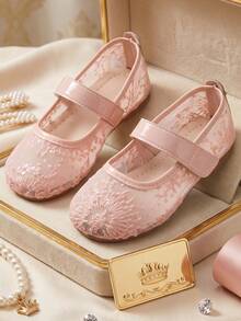 1 Pair Kids Mesh Breathable + Animal & Plant Embroidery Mary Jane Shoes, Princess Style Round Toe Flat Shoes, Girls Thin Sole Ballet Casual Shoes, Suitable For Summer Daily Wear - Pink - View 2