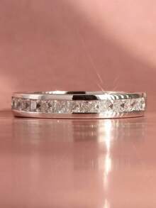 1pc Elegant Cubic Zirconia Ring For Women, Wedding Engagement Party Jewelry, Valentine's Day Gift - Silver - View 9