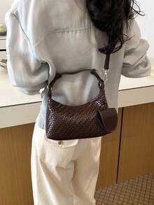 Women's Crescent Handbag, Shoulder Bag, Brown Crocodile Embossed, Elegant, Suitable For Shopping And Commuting - Coffee - View 4