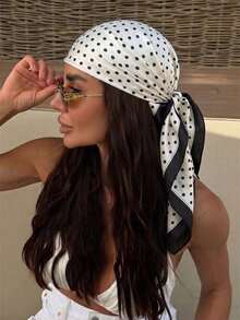 1 Peça Lenço Quadrado de 70cm com Estampa de Bolinhas Casual, Nova Bandana de Primavera/Outono para Mulheres, Cinto Versátil, Faixa de Cabeça, Lenço de Pescoço da Moda - Branco - Visão 2