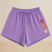 Women's Basic Sweat Shorts Casual Everyday Comfort Heart Print - 紫丁香 - 查看 1
