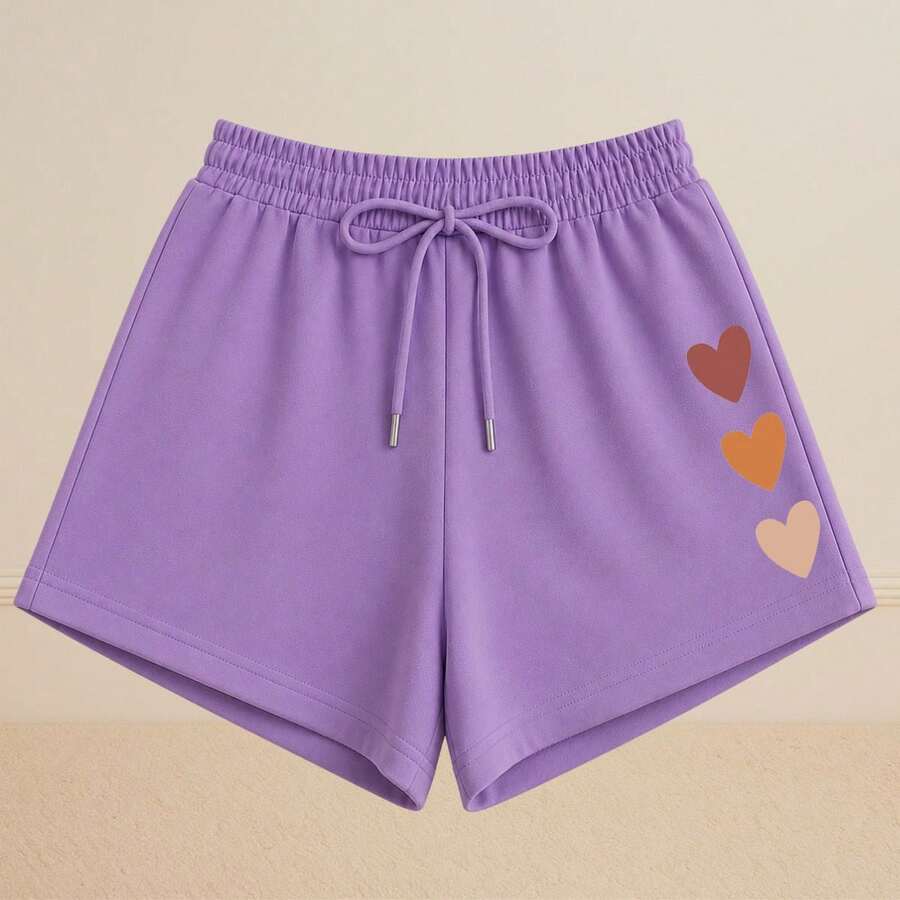 Women's Basic Sweat Shorts Casual Everyday Comfort Heart Print - 紫丁香 - 查看 1