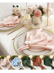 20pcs Soft Pink Pleated Napkins, Square Solid Color, Suitable For Christmas, Wedding, Thanksgiving, Party Decoration, Multiple Colors Available. - Pink - View 2