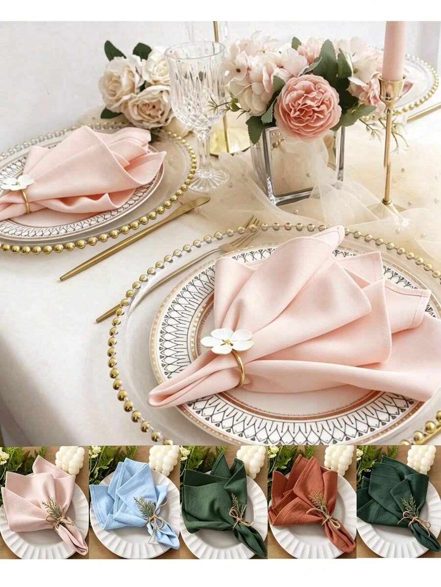 20pcs Soft Pink Pleated Napkins, Square Solid Color, Suitable For Christmas, Wedding, Thanksgiving, Party Decoration, Multiple Colors Available.
