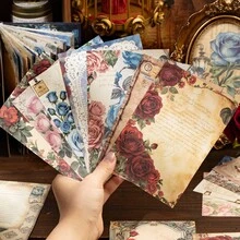可書寫金色箔月亮墜落復古舊書玫瑰花紋手帳本 剪貼簿素材底紙日記本 - 玫瑰手帳本 - 查看 3