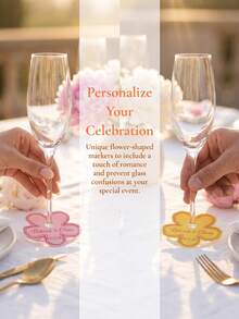 1-48pcs Customized Name Floral Wine Glass Labels, Personalized Wedding Date Floral Seating Cards, Wedding Customized Text Wine Glass Name Labels, Wedding Table Wine Glass Identification Cards, Wedding Gift Matching Small Cards - Multicolor - View 5