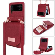 VIETAO Funda Cartera con Cordón Cruzado de Cuero Artificial con Ranura Multicapa para Tarjetas Compatible con Samsung Galaxy Z Flip 3 5G 4 5 6 7 8 Flip8 - Rojo - Ver 2