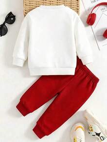 Boys' Car Pattern Warm Crew Neck Sweatshirt And Sweatpants - Red - View 2