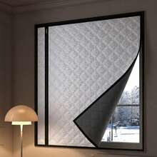 1pc Black Zippered Curtain, Windproof & Warm Winter Window Curtain, Bedroom Cold-Proof Sealing Window Insulation Film - Black - View 5